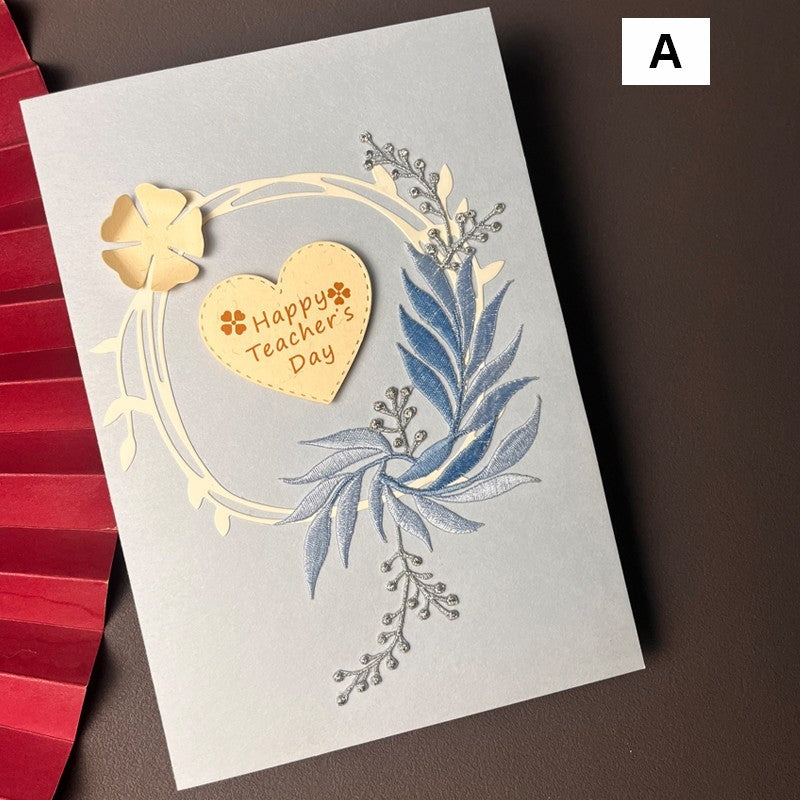 Creative Teacher's Day Greeting Card, Beautiful Greeting Cards, Embroidery Greeting Cards, Original Handmade Embroidery Greeting Cards-Paintingforhome