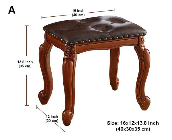 Rubberwood Entry Bench, Vanity Stool, Genuine Leather Solid Wood Entry Bench, Vintage Entry Stool, Solid Wood Ottoman-Paintingforhome