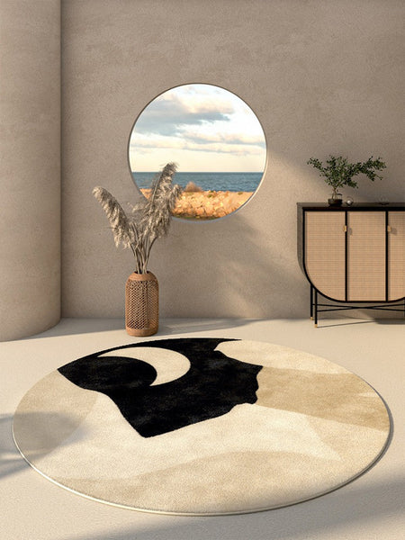 Modern Runner Rugs Next to Bed, Round Area Rug for Dining Room, Coffee Table Rugs, Contemporary Area Rugs for Bedroom, Circular Modern Area Rugs-Paintingforhome