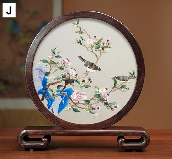 Silk Embroidered Ornament, Premium Souvenir, Exclusive Business Presents, Creative Birthday Gift, Traditional Chinese Suzhou Flower and Birds Embroidery Ornaments-Paintingforhome