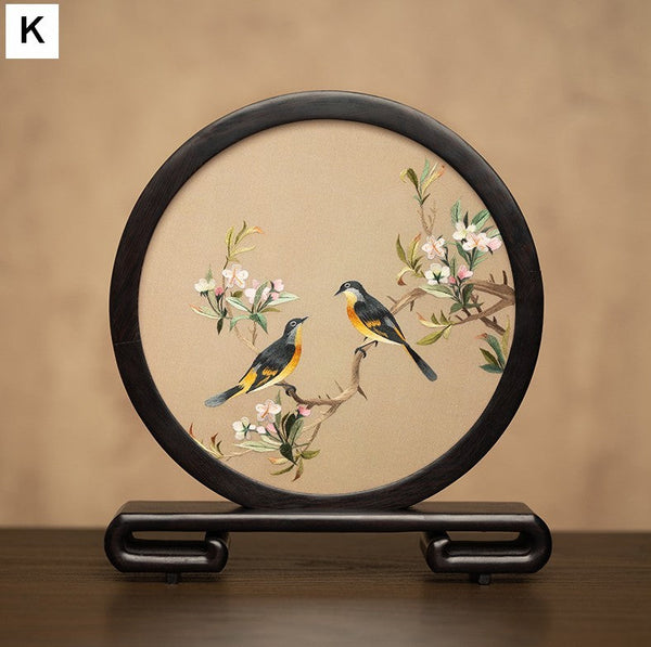 Flower and Bird Embroidered Decor, Unique Birthday Gift, Exclusive Business Present, Traditional Chinese Suzhou Embroidery Ornament, Premium Souvenir-Paintingforhome