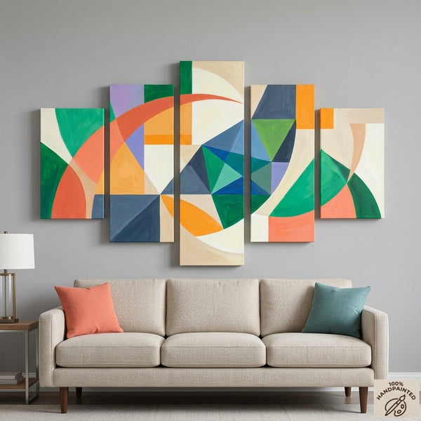 Modern Abstract Paintings, Geometric Acrylic Art for Living Room, Contemporary Canvas Paintings
