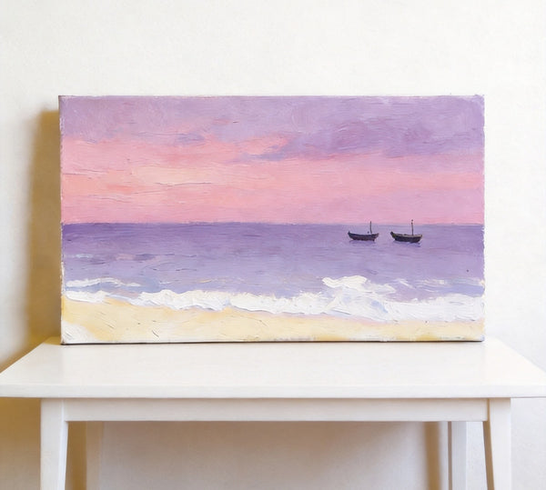 Original Seascape Paintings, Small Canvas Paintings, Sunset Paintings, Silence of the Twilight Sea, Hand Painted Canvas Wall Art-Paintingforhome