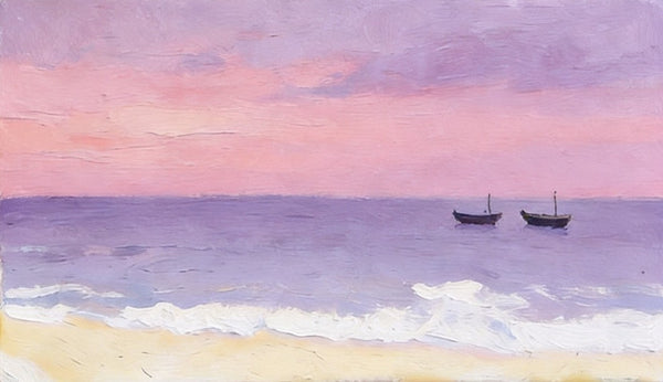 Original Seascape Paintings, Small Canvas Paintings, Sunset Paintings, Silence of the Twilight Sea, Hand Painted Canvas Wall Art-Paintingforhome