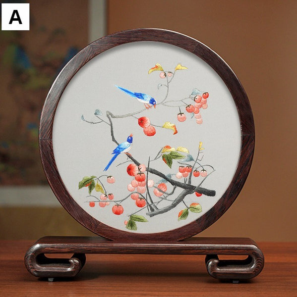 Silk Embroidered Ornament, Traditional Chinese Suzhou Flower and Birds Embroidery Ornaments, Exclusive Business Presents, Creative Birthday Gift, Premium Souvenir-Paintingforhome