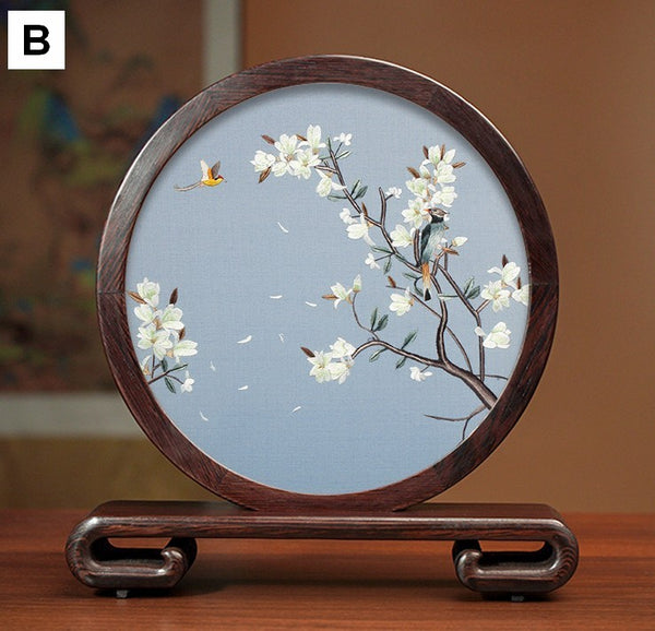 Silk Embroidered Ornament, Traditional Chinese Suzhou Flower and Birds Embroidery Ornaments, Exclusive Business Presents, Creative Birthday Gift, Premium Souvenir-Paintingforhome