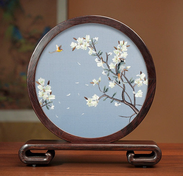 Exclusive Business Presents, Creative Birthday Gift, Premium Souvenir, Silk Embroidered Ornament, Traditional Chinese Suzhou Flower and Birds Embroidery Ornaments-Paintingforhome