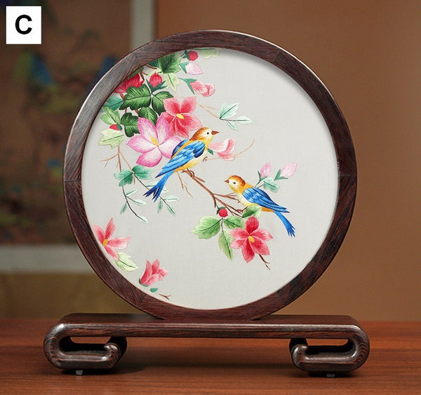 Silk Embroidered Ornament, Traditional Chinese Suzhou Flower and Birds Embroidery Ornaments, Exclusive Business Presents, Creative Birthday Gift, Premium Souvenir-Paintingforhome