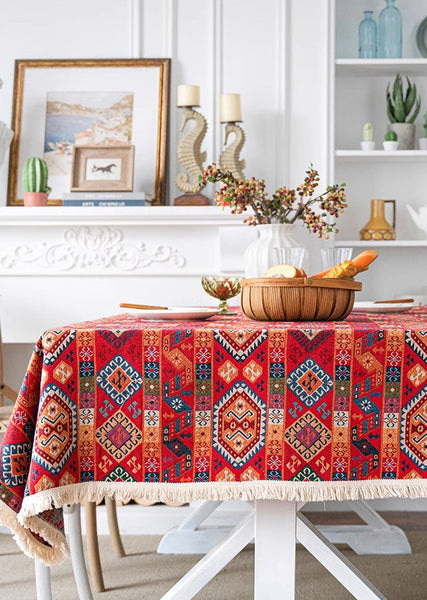 Bohemian Rectangular Tablecloth for Oval Table, Oriental Rectangular Table Covers for Coffee Table, Large Modern Linen Tablecloths-Paintingforhome