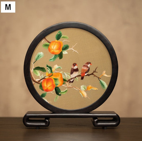 Flower and Bird Embroidered Decor, Unique Birthday Gift, Exclusive Business Present, Traditional Chinese Suzhou Embroidery Ornament, Premium Souvenir-Paintingforhome