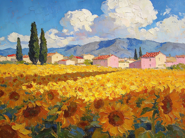 Sunflower Fields in Full Bloom, Provence, Hand Painted Canvas Art, On Canvas Small Paintings, Small Landscape Paintings, Original Artwork Small Paintings, Small Wall Paintings-Paintingforhome
