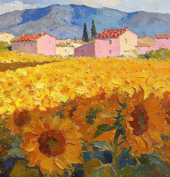Sunflower Fields in Full Bloom, Provence, Hand Painted Canvas Art, On Canvas Small Paintings, Small Landscape Paintings, Original Artwork Small Paintings, Small Wall Paintings-Paintingforhome