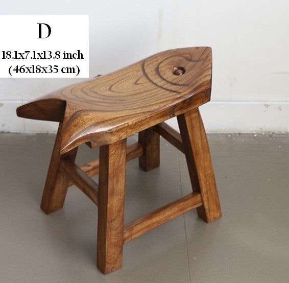Solid Wood low Stool, Creative Shoe-changing Stool, Handmade Vintage Old Elm Wood Stool, Children's Wooden Stool, Sofa Stool, Dining Table Stool-Paintingforhome