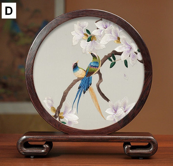 Silk Embroidered Ornament, Traditional Chinese Suzhou Flower and Birds Embroidery Ornaments, Exclusive Business Presents, Creative Birthday Gift, Premium Souvenir-Paintingforhome