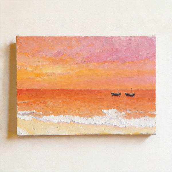 Original Oil Paintings, Silence of the Orange Twilight, Original Seascape Painting, Hand Painted Canvas Artwork, Buy Small Paintings Online, Original Canvas Art-Paintingforhome