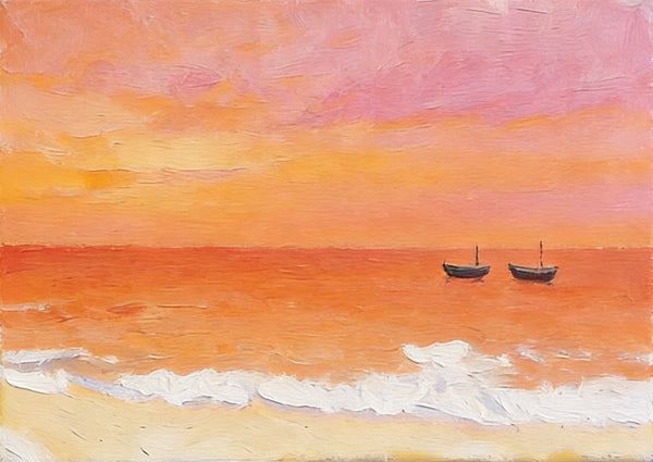 Original Oil Paintings, Silence of the Orange Twilight, Original Seascape Painting, Hand Painted Canvas Artwork, Buy Small Paintings Online, Original Canvas Art-Paintingforhome