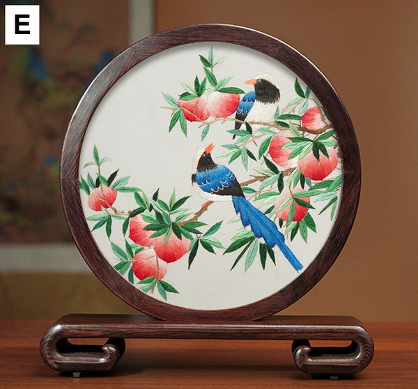 Silk Embroidered Ornament, Traditional Chinese Suzhou Flower and Birds Embroidery Ornaments, Exclusive Business Presents, Creative Birthday Gift, Premium Souvenir-Paintingforhome