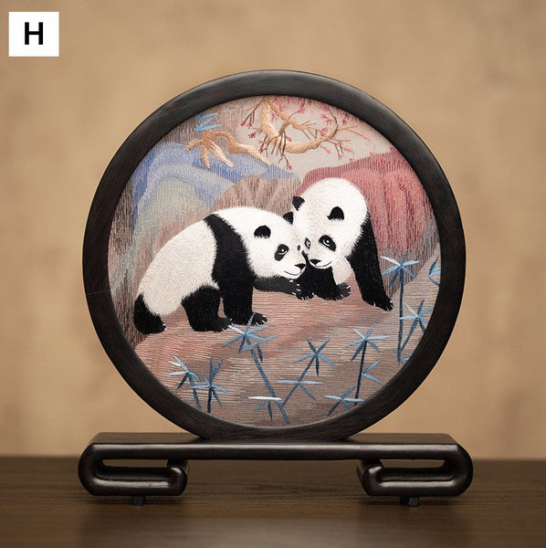 Unique Birthday Gift, Exclusive Business Present Panda Embroidered Decor, Traditional Chinese Suzhou Embroidery Ornament, Premium Souvenir-Paintingforhome