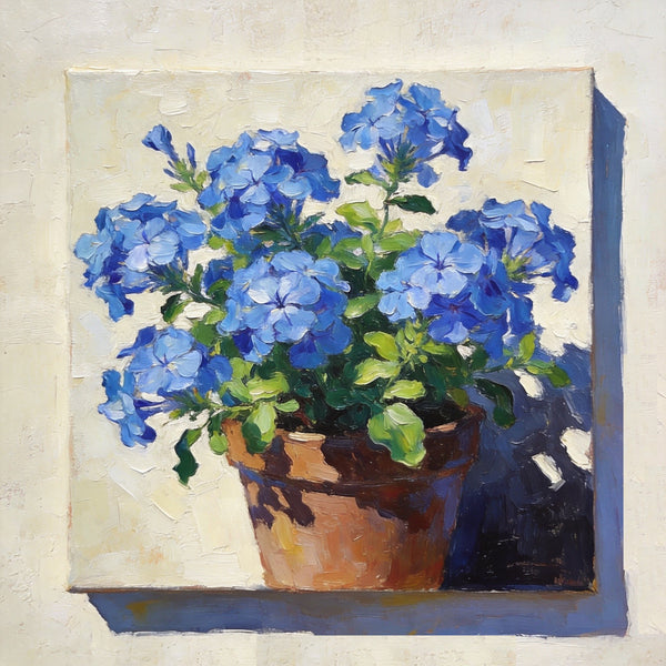Still Life Painting, Blooming Blue Plumbago, Small Canvas Wall Art, Hand Painted Canvas Art, Original Flower Paintings, Buy Small Paintings Online-Paintingforhome