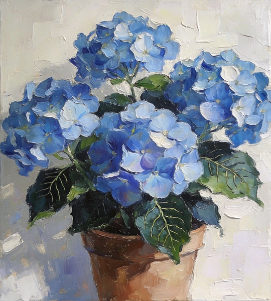 Small Canvas Artwork, Still Life Painting, Blue Plumbago Flourishing In A Pot, Original Flower Paintings, Buy Small Artwork Online, Hand Painted Canvas Artwork-Paintingforhome