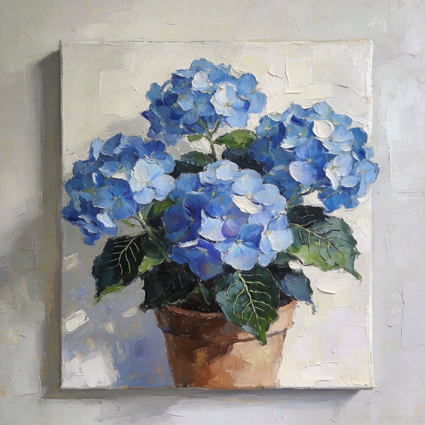 Small Canvas Artwork, Still Life Painting, Blue Plumbago Flourishing In A Pot, Original Flower Paintings, Buy Small Artwork Online, Hand Painted Canvas Artwork-Paintingforhome
