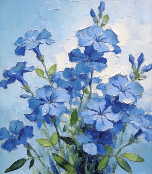 Hand Painted Canvas Art, Blooming Blue Plumbago, Original Flower Paintings, Original Oil Paintings, Small Canvas Wall Art Paintings-Paintingforhome