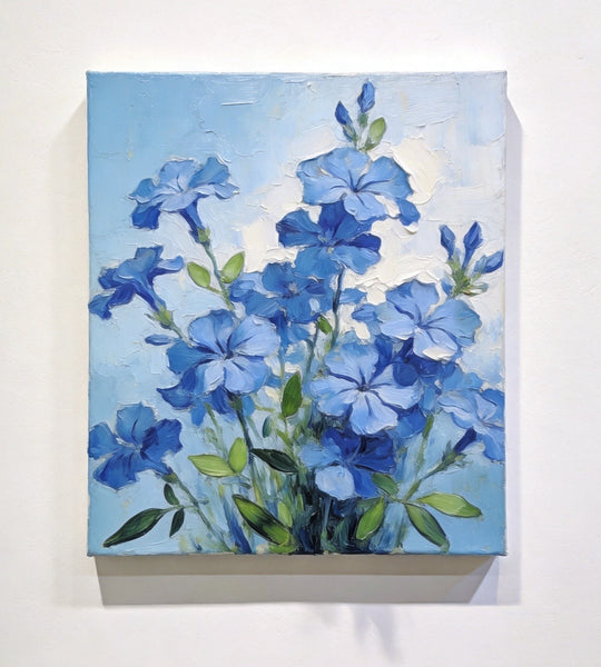 Hand Painted Canvas Art, Blooming Blue Plumbago, Original Flower Paintings, Original Oil Paintings, Small Canvas Wall Art Paintings-Paintingforhome