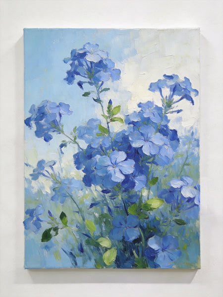 Small Canvas Wall Art Paintings, Blue Plumbago in Full Flower, Original Flower Paintings, Original Oil Paintings, Hand Painted Canvas Art-Paintingforhome