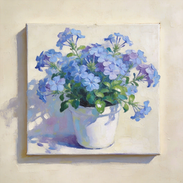 Small Canvas Wall Art, Blue Plumbago in Full Bloom, Still Life Painting, Hand Painted Canvas Art, Original Flower Paintings, Buy Small Art Online