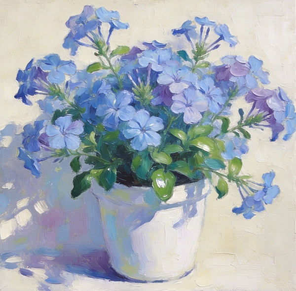 Small Canvas Wall Art, Blue Plumbago in Full Bloom, Still Life Painting, Hand Painted Canvas Art, Original Flower Paintings, Buy Small Art Online