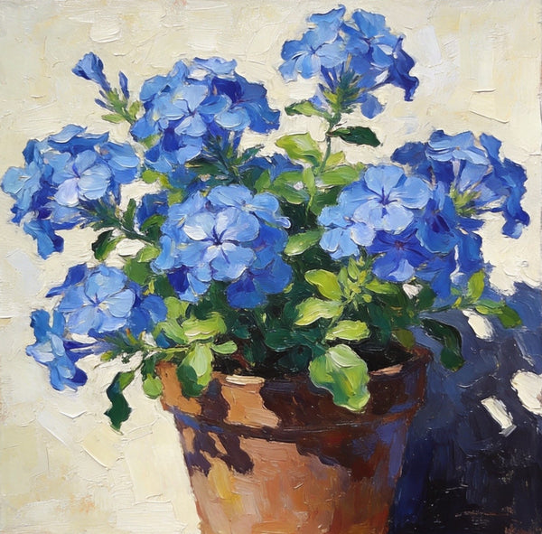 Still Life Painting, Blooming Blue Plumbago, Small Canvas Wall Art, Hand Painted Canvas Art, Original Flower Paintings, Buy Small Paintings Online-Paintingforhome