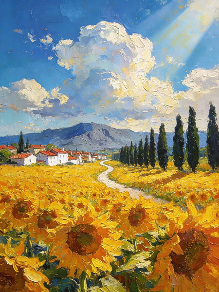 Landscape Oil Paintings, Sunflower Fields in Full Bloom, Provence, Heavy Texture Oil Paintings, On Canvas Small Paintings, Hand Painted Canvas Art, Original Small Paintings-Paintingforhome