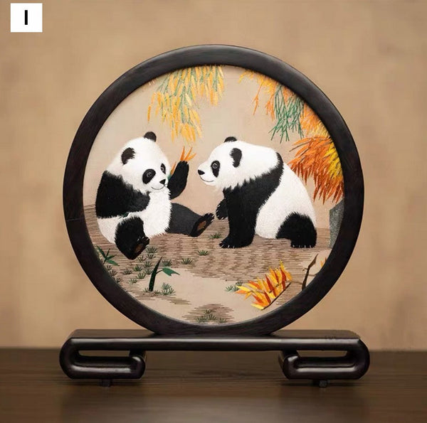 Unique Birthday Gift, Exclusive Business Present Panda Embroidered Decor, Traditional Chinese Suzhou Embroidery Ornament, Premium Souvenir-Paintingforhome