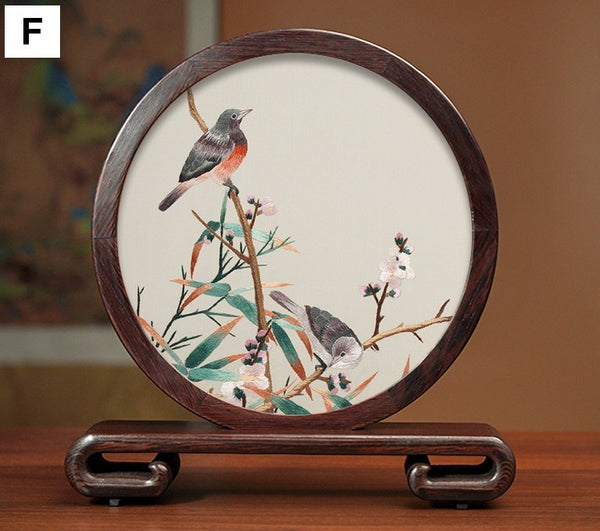 Silk Embroidered Ornament, Traditional Chinese Suzhou Flower and Birds Embroidery Ornaments, Exclusive Business Presents, Creative Birthday Gift, Premium Souvenir-Paintingforhome