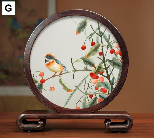 Silk Embroidered Ornament, Traditional Chinese Suzhou Flower and Birds Embroidery Ornaments, Exclusive Business Presents, Creative Birthday Gift, Premium Souvenir-Paintingforhome