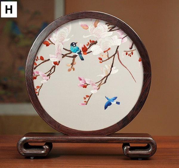 Silk Embroidered Ornament, Traditional Chinese Suzhou Flower and Birds Embroidery Ornaments, Exclusive Business Presents, Creative Birthday Gift, Premium Souvenir-Paintingforhome