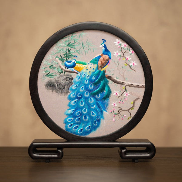 Traditional Chinese Suzhou Embroidery Ornament, Exclusive Business Present Peacock Embroidered Decor, Premium Souvenir, Unique Birthday Gift-Paintingforhome