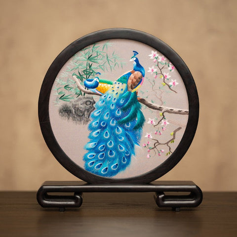 Traditional Chinese Suzhou Embroidery Ornament, Exclusive Business Present Peacock Embroidered Decor, Premium Souvenir, Unique Birthday Gift-Paintingforhome