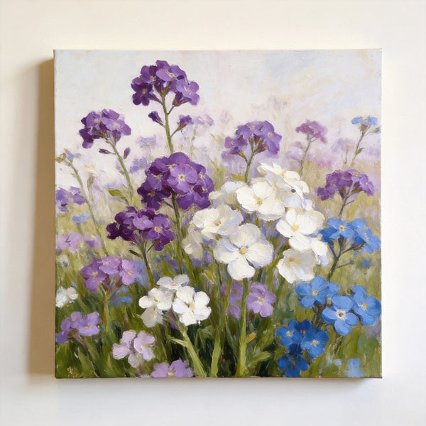 Hand Painted Canvas Art, Small Canvas Artwork, Purple and White Forget-me-nots Blooming Wild, Buy Small Artwork Online, Still Life Painting, Original Flower Paintings-Paintingforhome