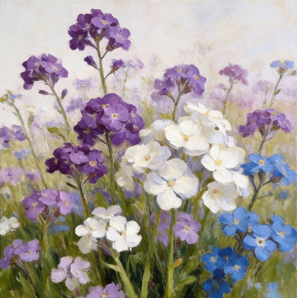 Hand Painted Canvas Art, Small Canvas Artwork, Purple and White Forget-me-nots Blooming Wild, Buy Small Artwork Online, Still Life Painting, Original Flower Paintings-Paintingforhome