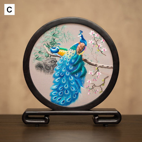 Traditional Chinese Suzhou Embroidery Ornament, Exclusive Business Present Peacock Embroidered Decor, Premium Souvenir, Unique Birthday Gift-Paintingforhome