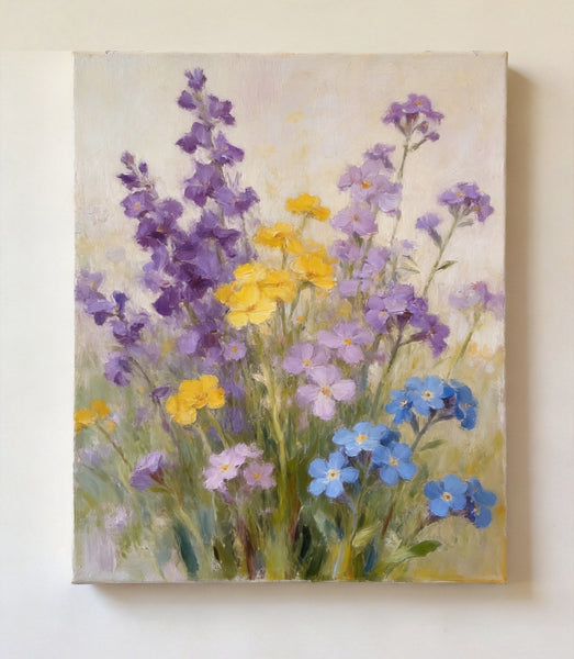 Wild Forget-me-nots in Full Bloom, Hand Painted Canvas Art, Original Flower Paintings, Small Canvas Wall Art Paintings, Buy Original Oil Paintings Online