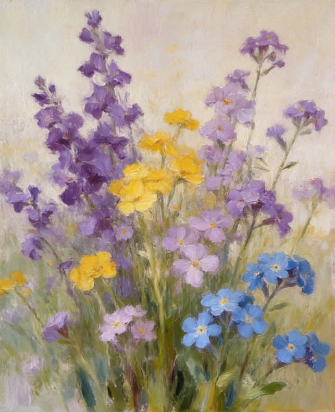 Wild Forget-me-nots in Full Bloom, Hand Painted Canvas Art, Original Flower Paintings, Small Canvas Wall Art Paintings, Buy Original Oil Paintings Online