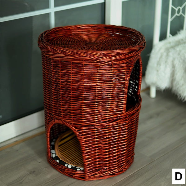 Triple-Layer Cat Bed, Large Cat House Basket with Washable Cushion for Indoor Cats and Dogs-Paintingforhome