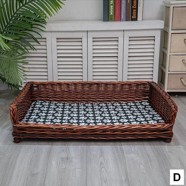 Large Hand Woven Rattan Cat Beds, Extra Large Natural Wicker Dog Bed with Washable Cushion for Indoor Cats and Dogs-Paintingforhome