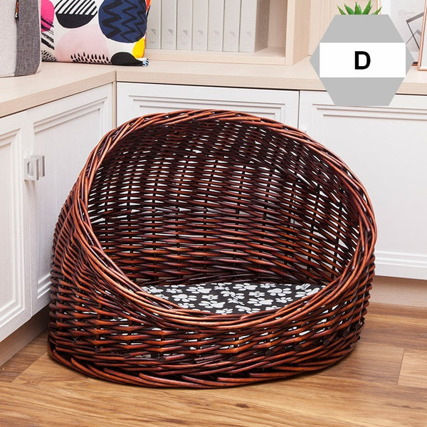 Natural Wicker Cat House Basket with Washable Cushion for Indoor Cats and Dogs, Hand woven Rattan Cat Bed-Paintingforhome