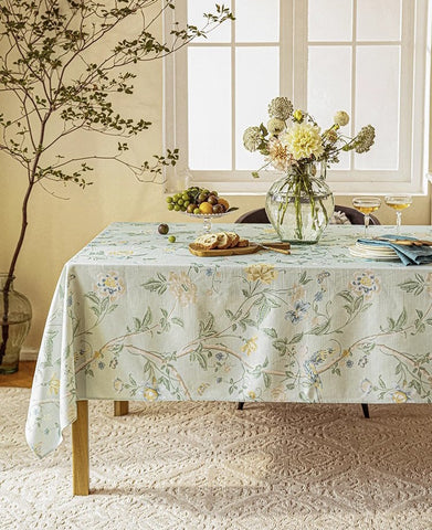 Kitchen Table Cover, Spring Flower Tablecloth for Round Table, Flower Table Cover for Dining Room Table, Modern Rectangle Tablecloth Ideas for Oval Table-Paintingforhome