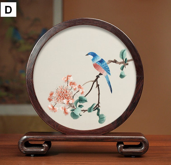 Flower and Bird Embroidery Ornaments, Unique Birthday Gift, Traditional Chinese Suzhou Silk Embroidered Ornament, Premium Souvenir, Exclusive Business Presents-Paintingforhome