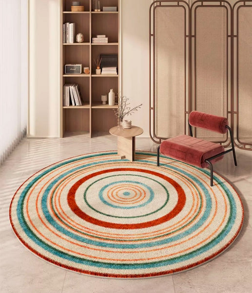 Abstract Contemporary Round Rugs, Geometric Modern Rugs for Bedroom, Thick Round Rugs for Dining Room, Modern Area Rugs under Coffee Table-Paintingforhome