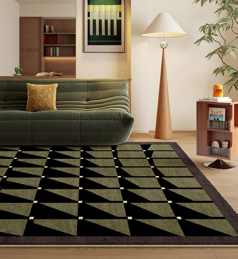 Modern Rugs for Dining Room, Modern Living Room Rug Ideas, Mid Century Modern Rugs Next to Bed, Green Contemporary Rugs for Bedroom-Paintingforhome